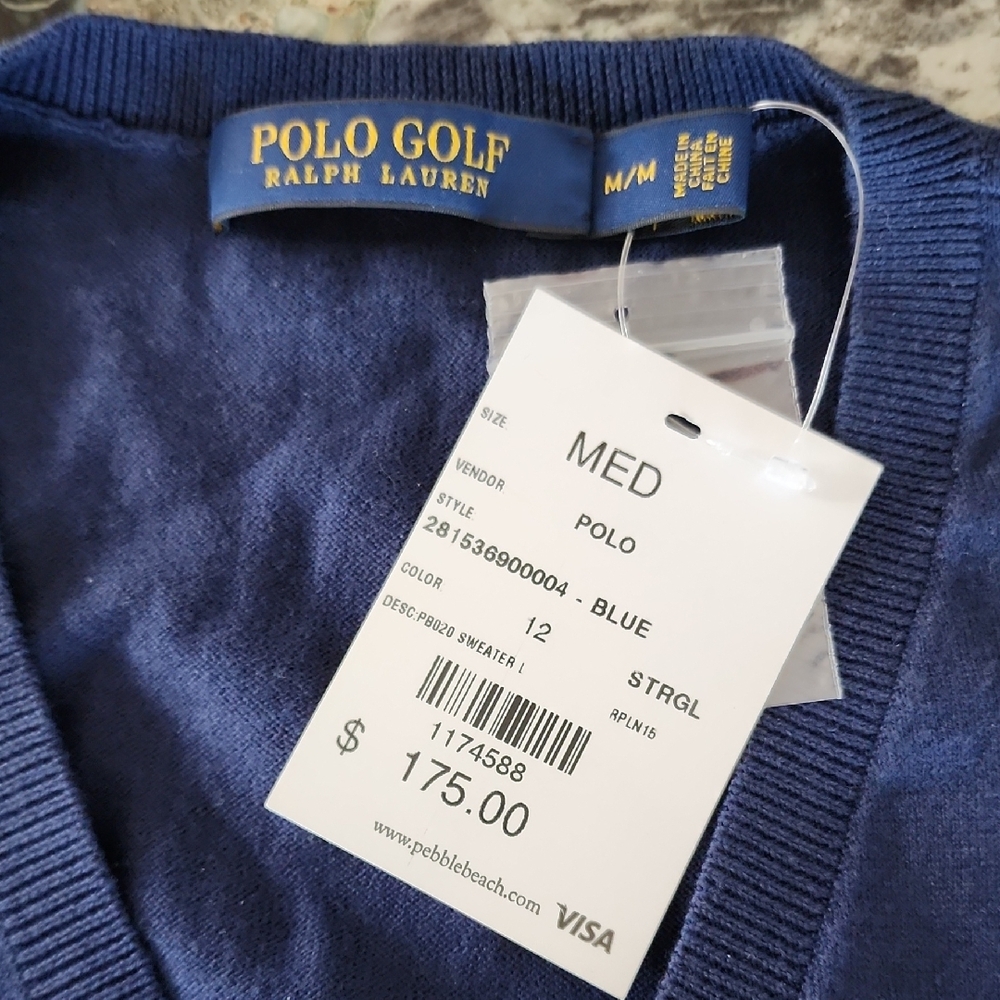 Polo Ralph Lauren Golf Pebble Beach Navy Blue V-Neck Sweater - Picture 4 of 10